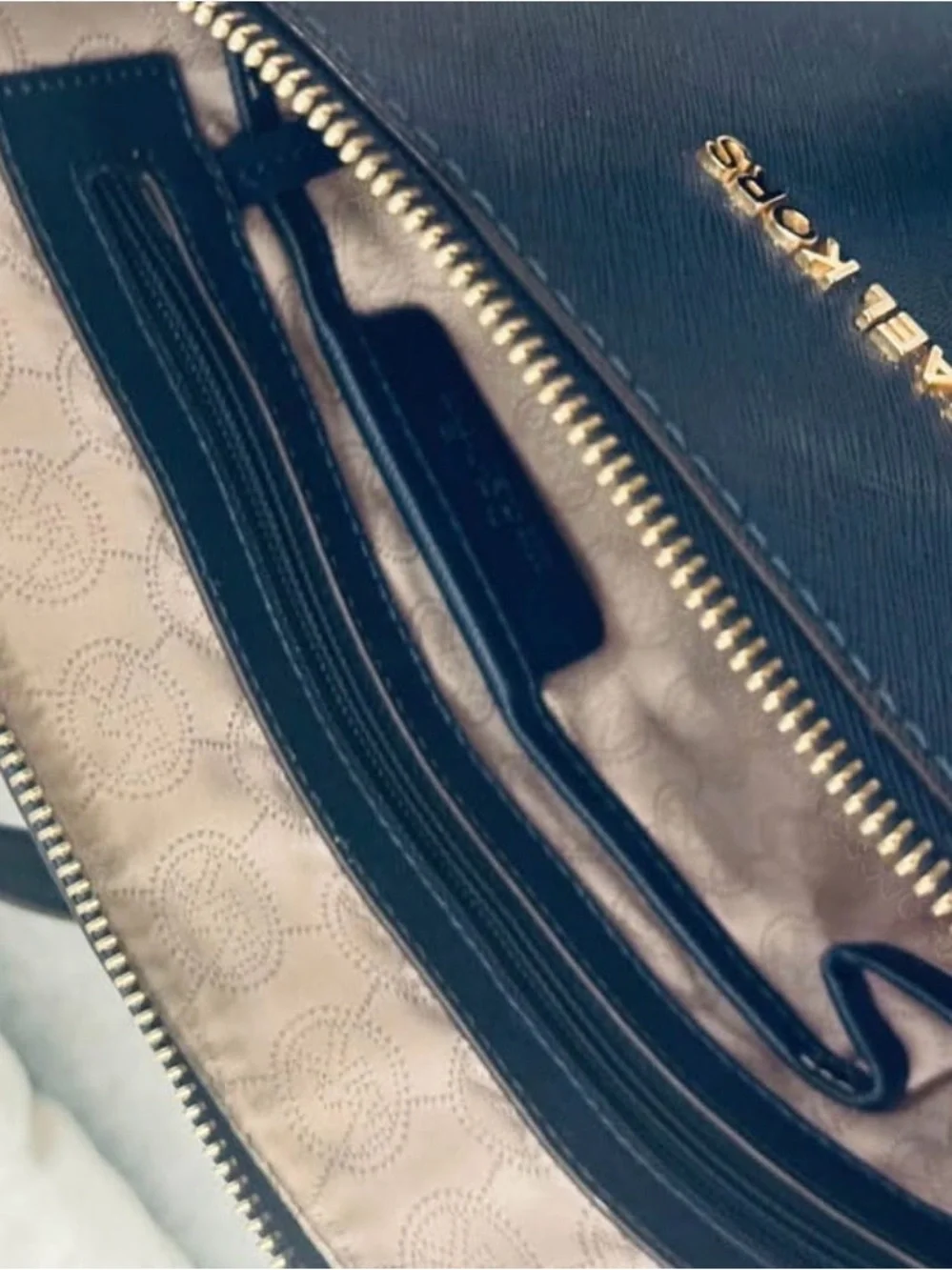 Michael Kors Blue Saffiano Shoulder Bag with Gold Hardware
